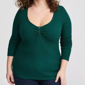 Thermal V Neck Long Sleeve Cinched Henley